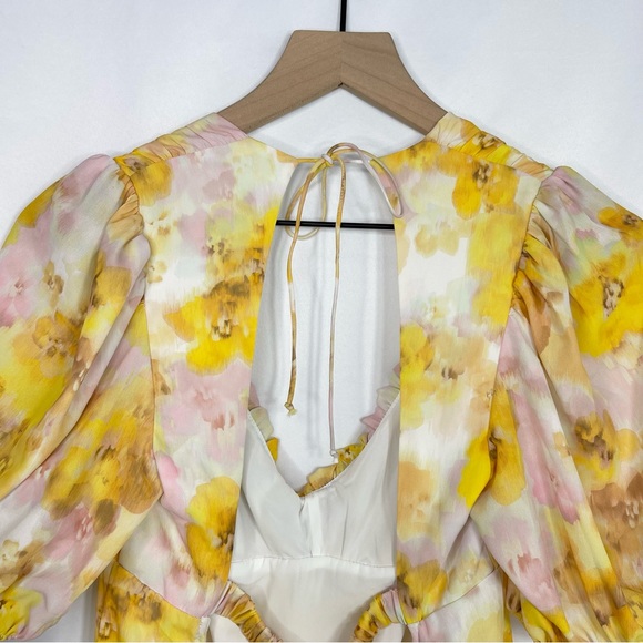 NEW For Love & Lemons Zinna Yellow Floral Mini Dress - Picture 8 of 13